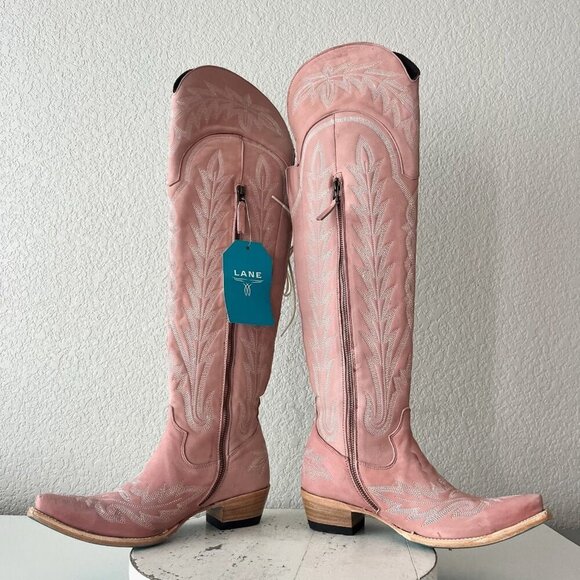 Lane LEXINGTON Over the Knee Womens Cowboy Boots 7.5 Pink Western Cowgirl Tall - Picture 9 of 16